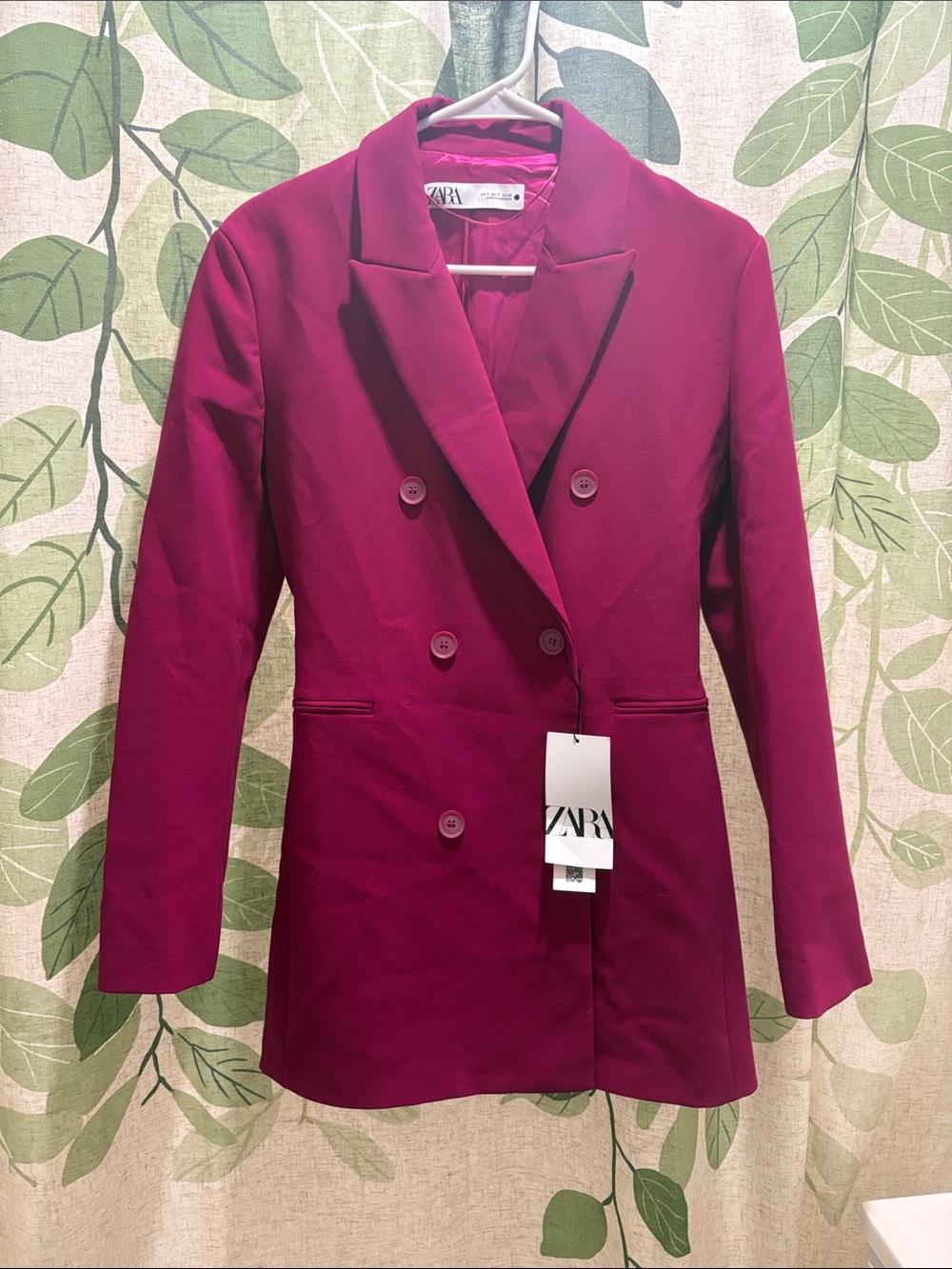 Zara Double-Breasted Dark Pink Blazer Jacket